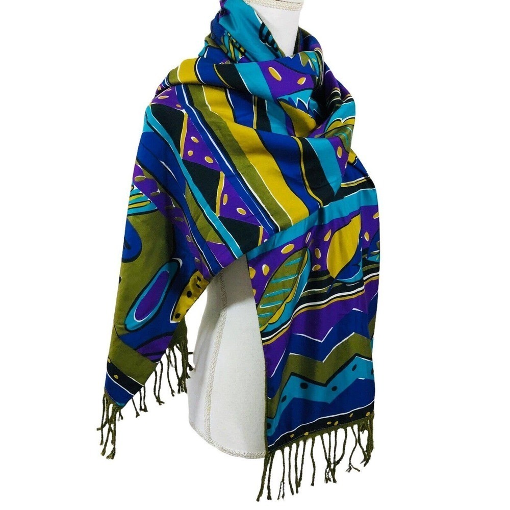 Double Sided Multicolored Colorful scarf satin shawl Wool Wrap Scarf Long - Picture 2 of 4